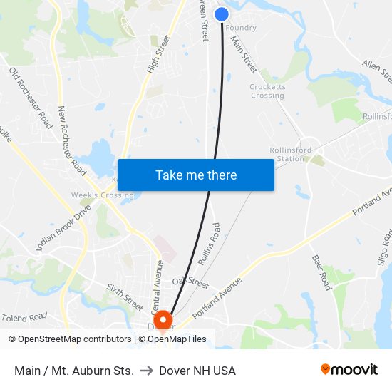 Main / Mt. Auburn Sts. to Dover NH USA map