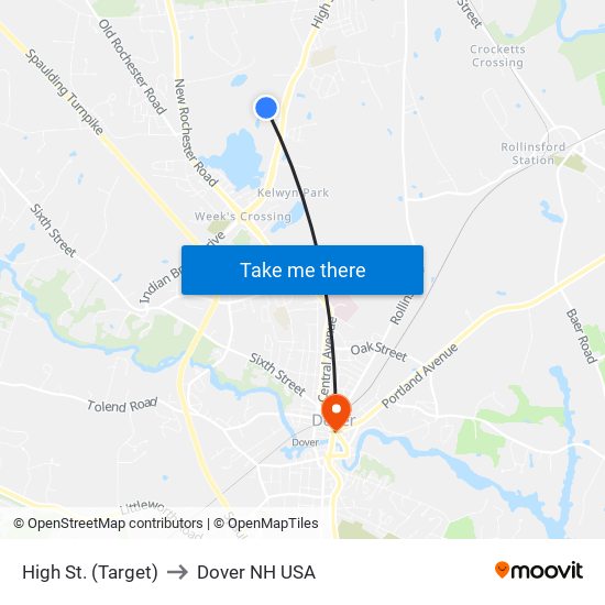 High St. (Target) to Dover NH USA map
