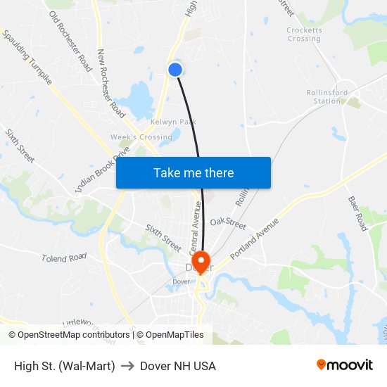 High St. (Wal-Mart) to Dover NH USA map