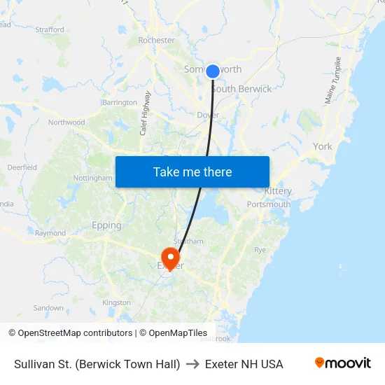 Sullivan St. (Berwick Town Hall) to Exeter NH USA map