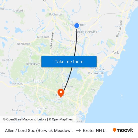 Allen / Lord Sts. (Berwick Meadows) to Exeter NH USA map