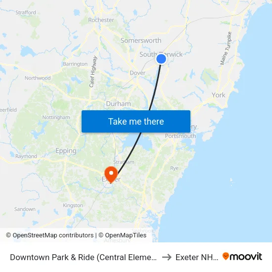 Downtown Park & Ride (Central Elementary School) to Exeter NH USA map