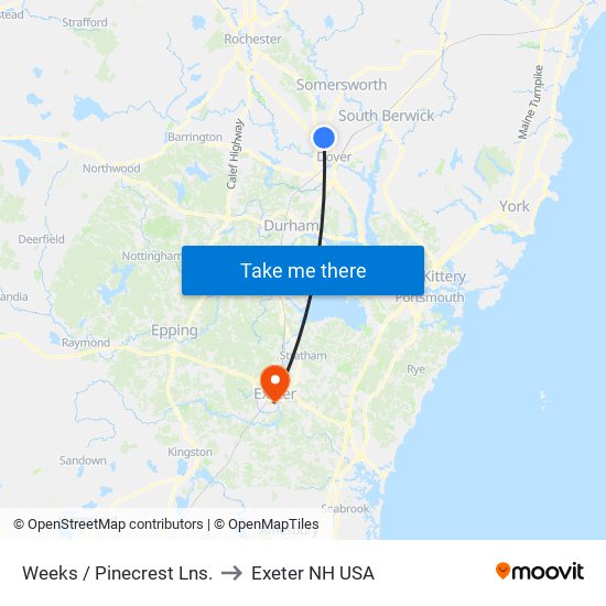 Weeks / Pinecrest Lns. to Exeter NH USA map