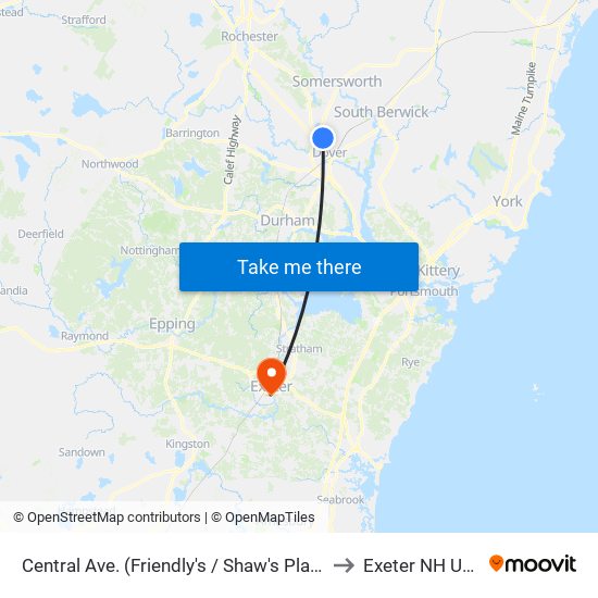 Central Ave. (Friendly's / Shaw's Plaza) to Exeter NH USA map