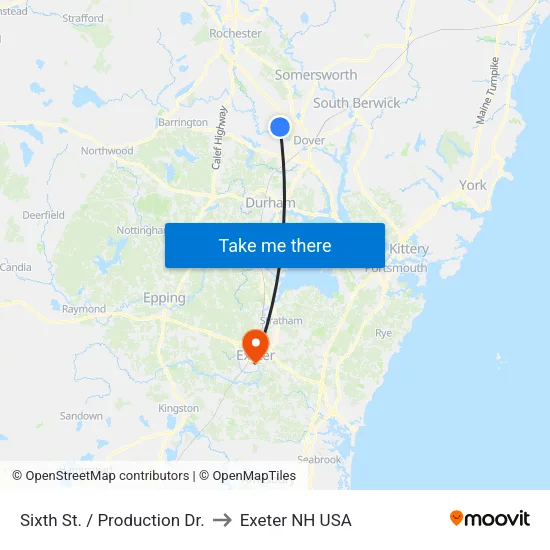 Sixth St. / Production Dr. to Exeter NH USA map