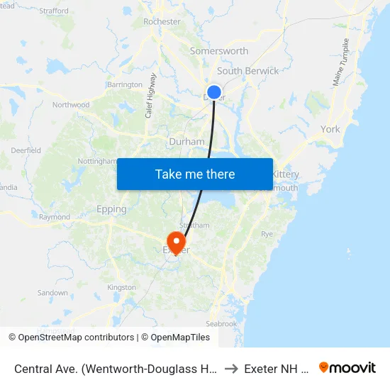 Central Ave. (Wentworth-Douglass Hospital) to Exeter NH USA map