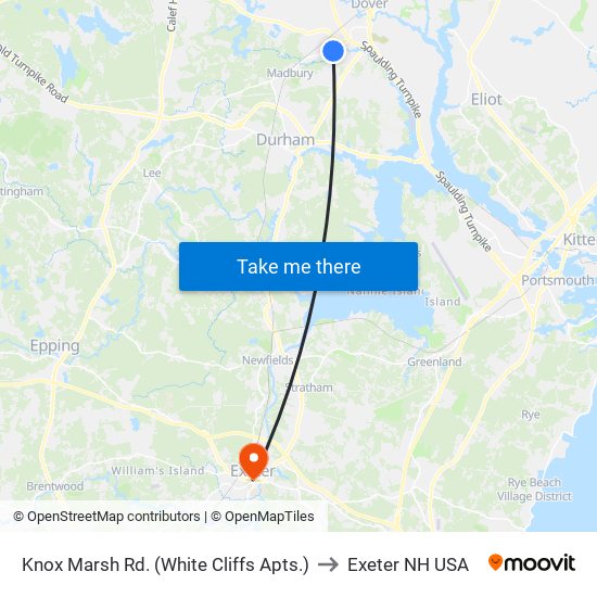 Knox Marsh Rd. (White Cliffs Apts.) to Exeter NH USA map