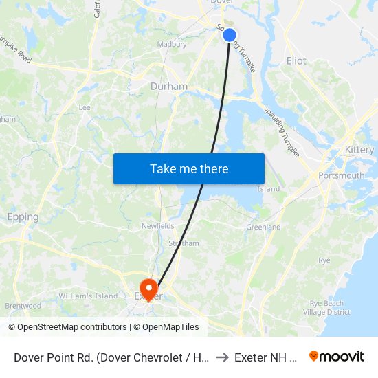 Dover Point Rd. (Dover Chevrolet / Honda) to Exeter NH USA map