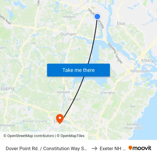 Dover Point Rd. / Constitution Way Southbound to Exeter NH USA map