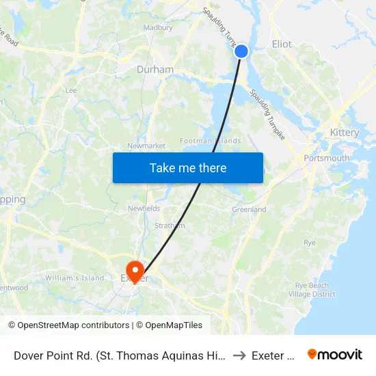 Dover Point Rd. (St. Thomas Aquinas High School) Southbound to Exeter NH USA map