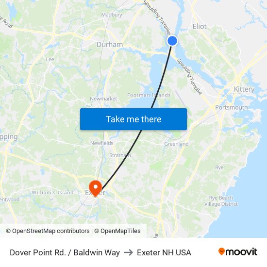 Dover Point Rd. / Baldwin Way to Exeter NH USA map