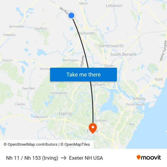 Nh 11 / Nh 153 (Irving) to Exeter NH USA map