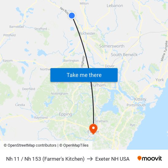 Nh 11 / Nh 153 (Farmer's Kitchen) to Exeter NH USA map