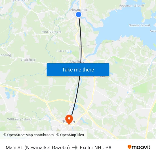 Main St. (Newmarket Gazebo) to Exeter NH USA map