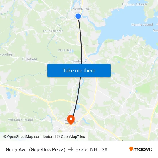 Gerry Ave. (Gepetto's Pizza) to Exeter NH USA map