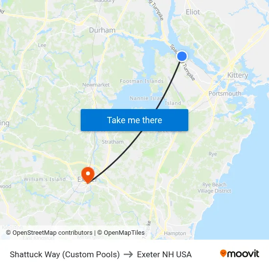 Shattuck Way (Custom Pools) to Exeter NH USA map