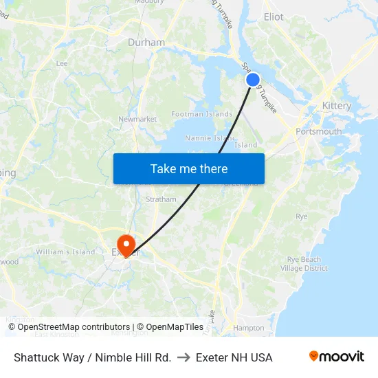 Shattuck Way / Nimble Hill Rd. to Exeter NH USA map