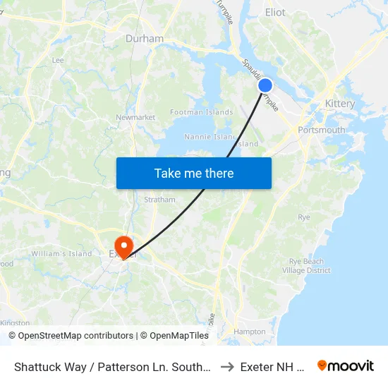 Shattuck Way / Patterson Ln. Southbound to Exeter NH USA map