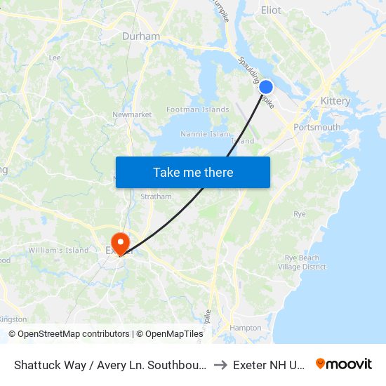 Shattuck Way / Avery Ln. Southbound to Exeter NH USA map