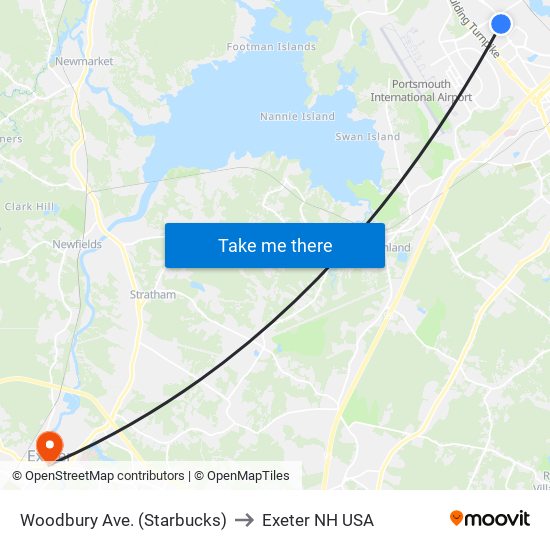 Woodbury Ave. (Starbucks) to Exeter NH USA map