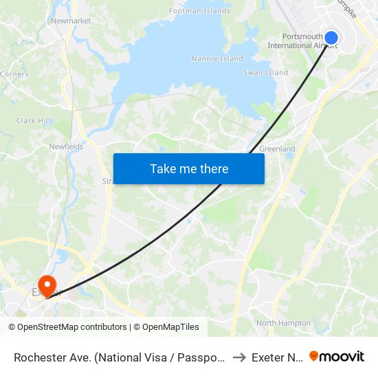 Rochester Ave. (National Visa / Passport Centers) Outbound to Exeter NH USA map