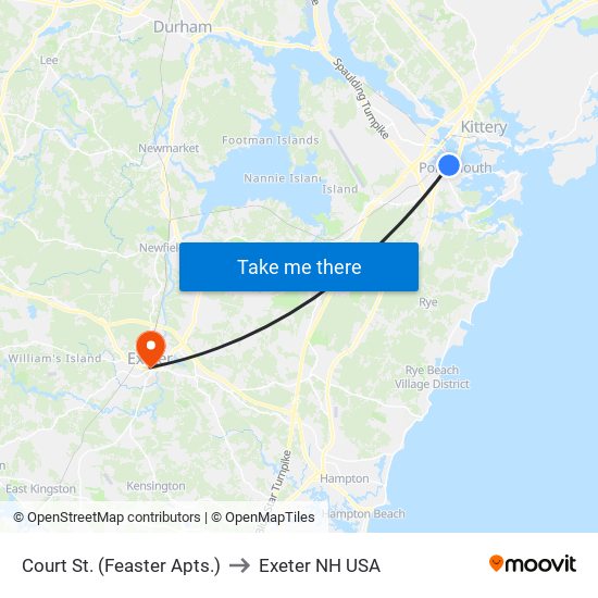 Court St. (Feaster Apts.) to Exeter NH USA map