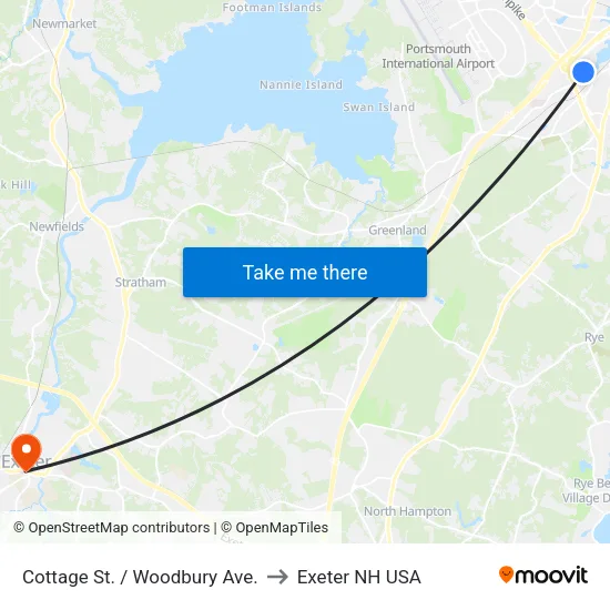 Cottage St. / Woodbury Ave. to Exeter NH USA map