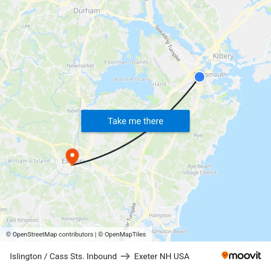 Islington / Cass Sts. Inbound to Exeter NH USA map