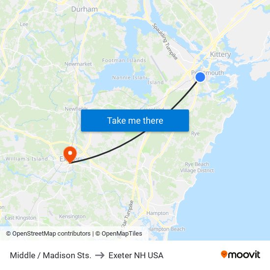 Middle / Madison Sts. to Exeter NH USA map