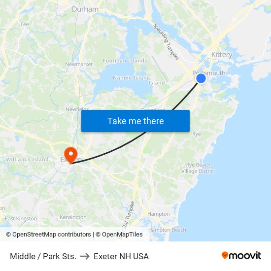 Middle / Park Sts. to Exeter NH USA map