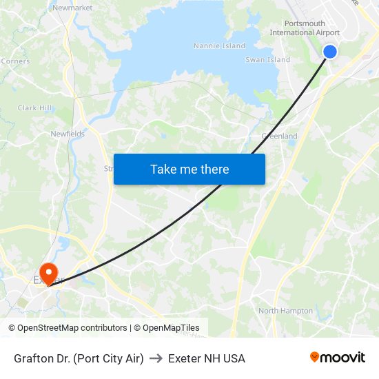 Grafton Dr. (Port City Air) to Exeter NH USA map