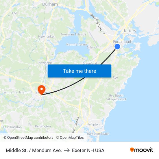 Middle St. / Mendum Ave. to Exeter NH USA map