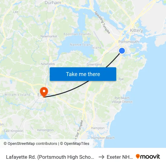 Lafayette Rd. (Portsmouth High School) Outbound to Exeter NH USA map