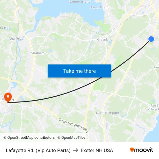 Lafayette Rd. (Vip Auto Parts) to Exeter NH USA map