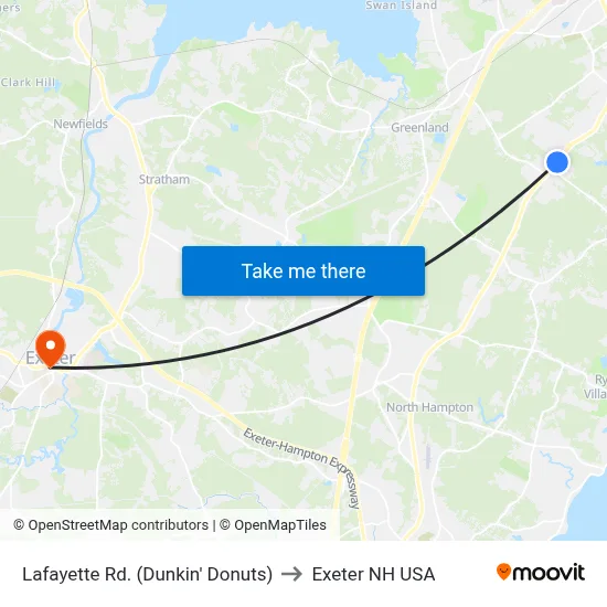 Lafayette Rd. (Dunkin' Donuts) to Exeter NH USA map