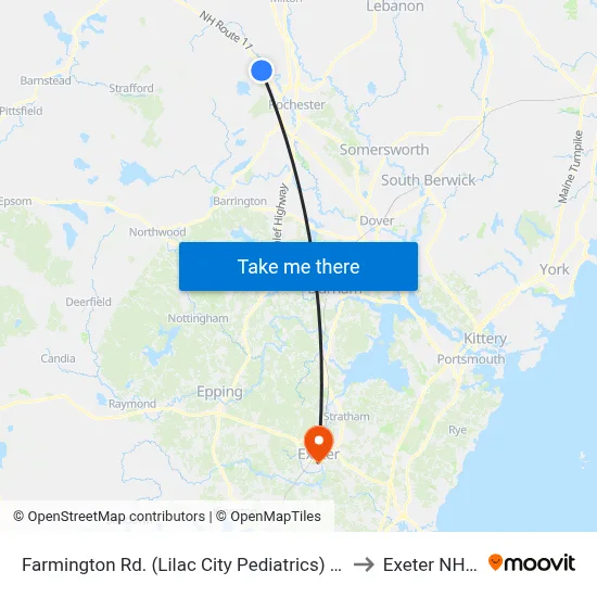 Farmington Rd. (Lilac City Pediatrics) Northbound to Exeter NH USA map