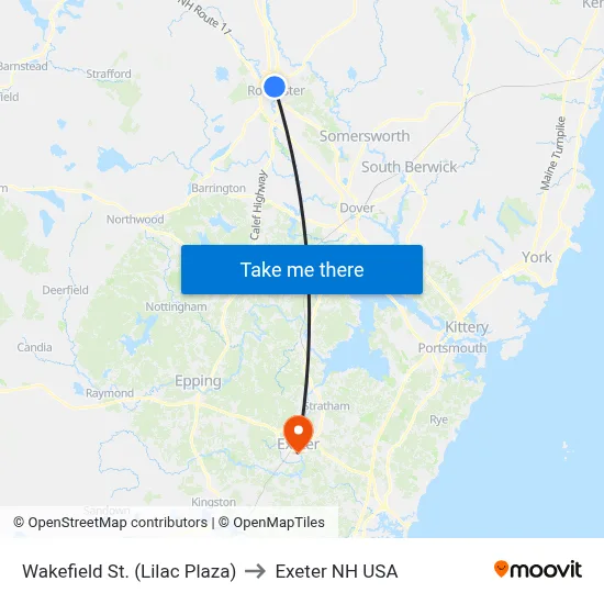 Wakefield St. (Lilac Plaza) to Exeter NH USA map
