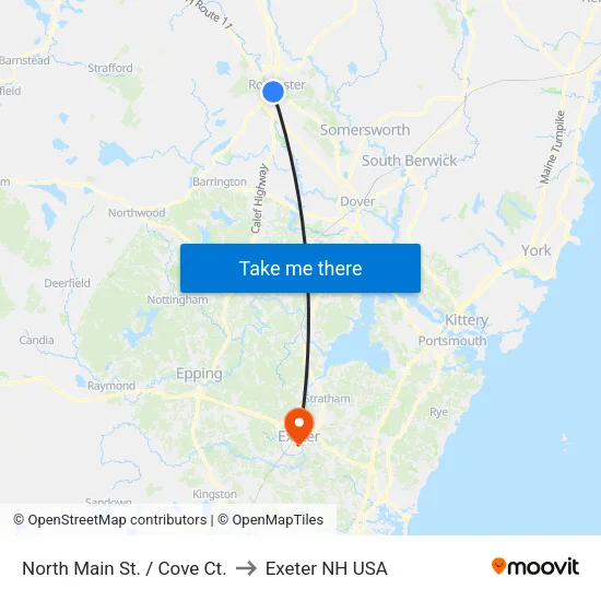 North Main St. / Cove Ct. to Exeter NH USA map