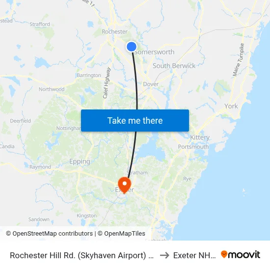 Rochester Hill Rd. (Skyhaven Airport) Southbound to Exeter NH USA map
