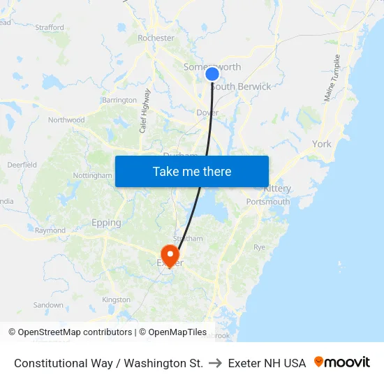 Constitutional Way / Washington St. to Exeter NH USA map