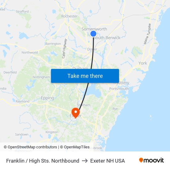 Franklin / High Sts. Northbound to Exeter NH USA map