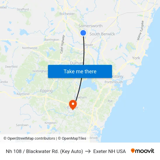 Nh 108 / Blackwater Rd. (Key Auto) to Exeter NH USA map