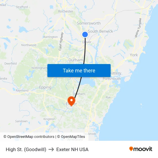 High St. (Goodwill) to Exeter NH USA map