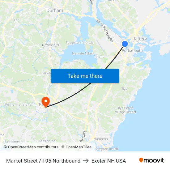 Market Street / I-95 Northbound to Exeter NH USA map