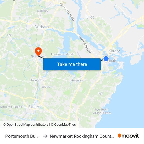 Portsmouth Bus Stop to Newmarket Rockingham County NH USA map