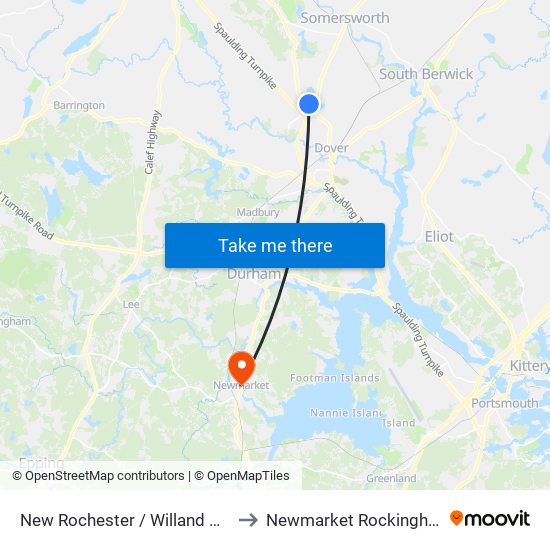 New Rochester / Willand Pond Rds. (Applebee'S) to Newmarket Rockingham County NH USA map