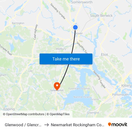 Glenwood / Glencrest Aves. to Newmarket Rockingham County NH USA map