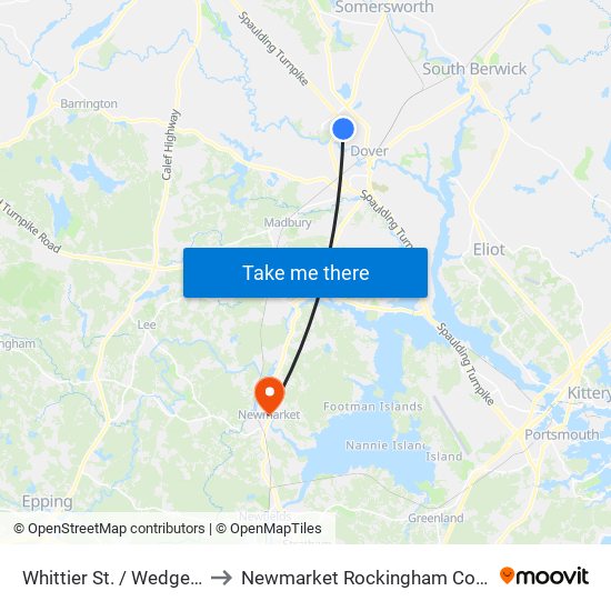 Whittier St. / Wedgewood Rd. to Newmarket Rockingham County NH USA map