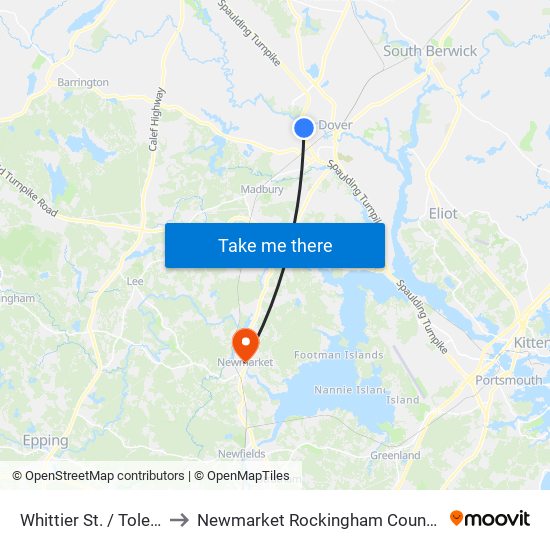 Whittier St. / Tolend Rd. to Newmarket Rockingham County NH USA map