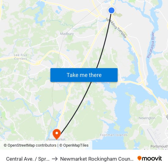 Central Ave. / Spring St. to Newmarket Rockingham County NH USA map